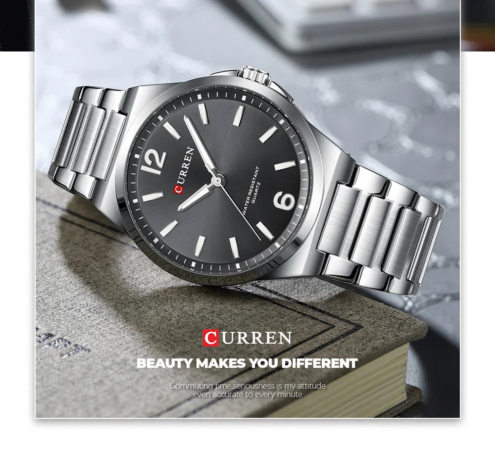 CURREN Luxury Minimalist Men's Watch Two Tone Golden Stainless Steel Business Quartz Wristwatch Simple Dress Clock Male