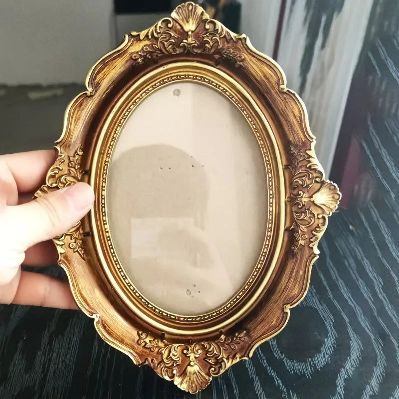 1Pc Six inches Vintage-Inspired Oval Frame - Bronze & Golden Glass Elegant European Decorative Art and Craft Piece