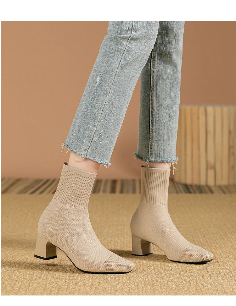 Women's Boots 2025 New Fashion Pointed Soft Knitted Casual Comfortable Shoes (heel height 4.5cm, )