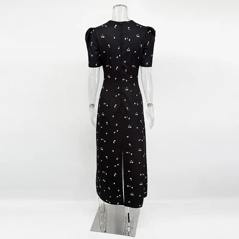 Sexy Hollow Lace Dress Women's Fashion Short Sleeve Elegant High Waist Slim Print Dress Summer Party Club Clothes Female 2026