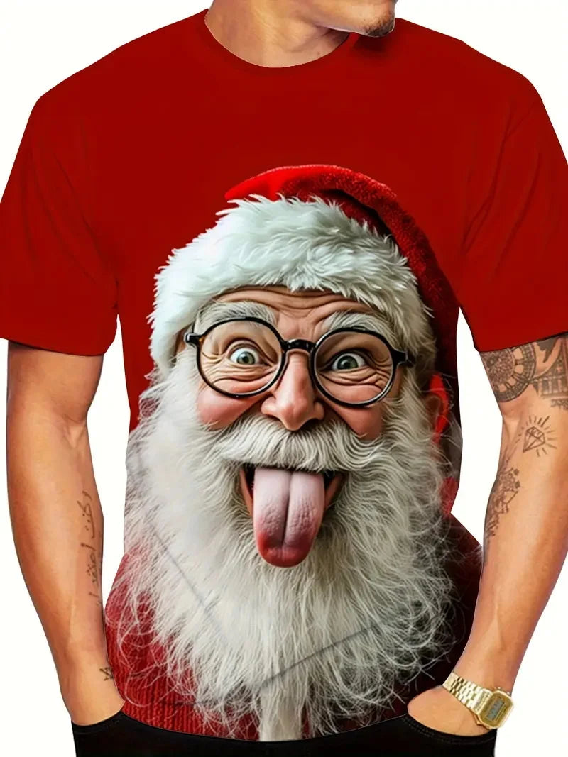 Men's 3D All-Over Print Christmas T-Shirt Xmas Festive New Year's Funny Santa Claus Graphic Short Sleeve Tshirt For Men Clothes