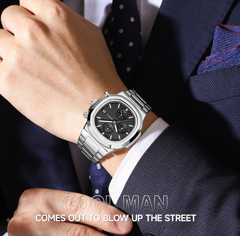CRRJU Luxury Man Watch Business Waterproof Male Clock Luminous Date Stainless Steel Square Quartz Men Watch reloj hombre 2024
