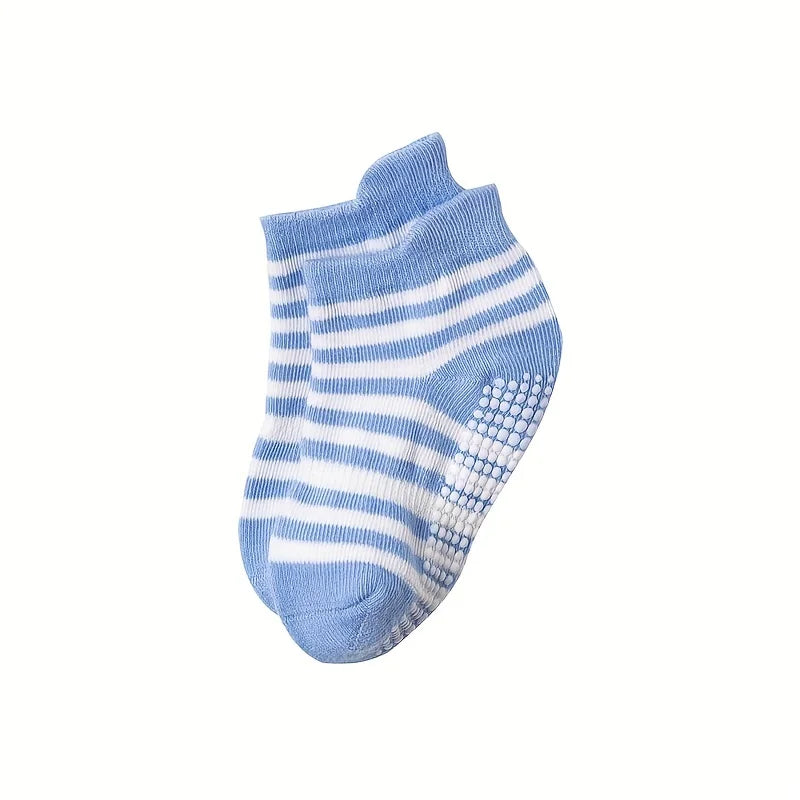 6 pairs of boys and girls' anti slip socks with cute cartoon animal patterns, comfortable and breathable baby floor socks