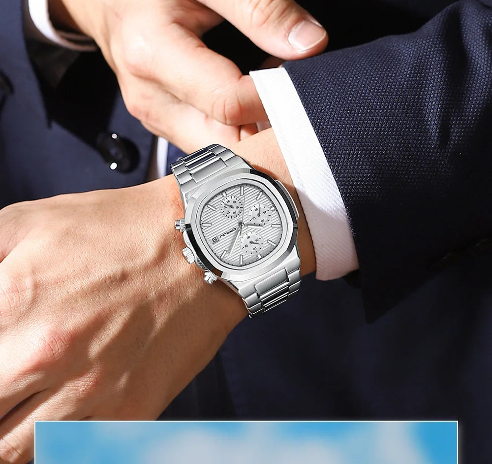 CRRJU Luxury Man Watch Business Waterproof Male Clock Luminous Date Stainless Steel Square Quartz Men Watch reloj hombre 2024
