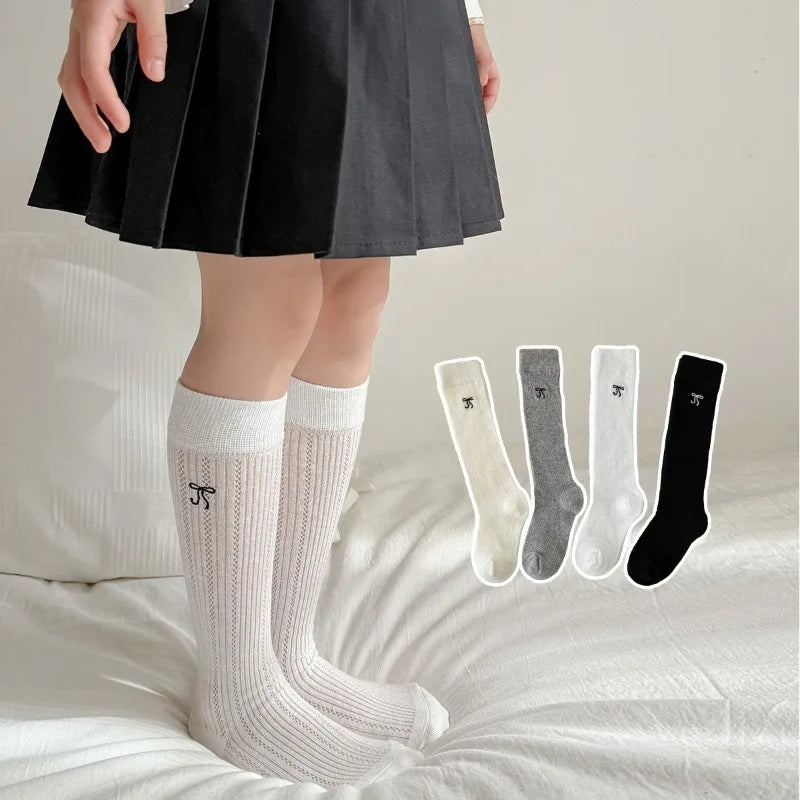 Summer Baby Hollow Out Socks Cute Bow Mesh Cotton Princess Knee High Socks Breathable Thin Non-slip Children Socks 2-12Years