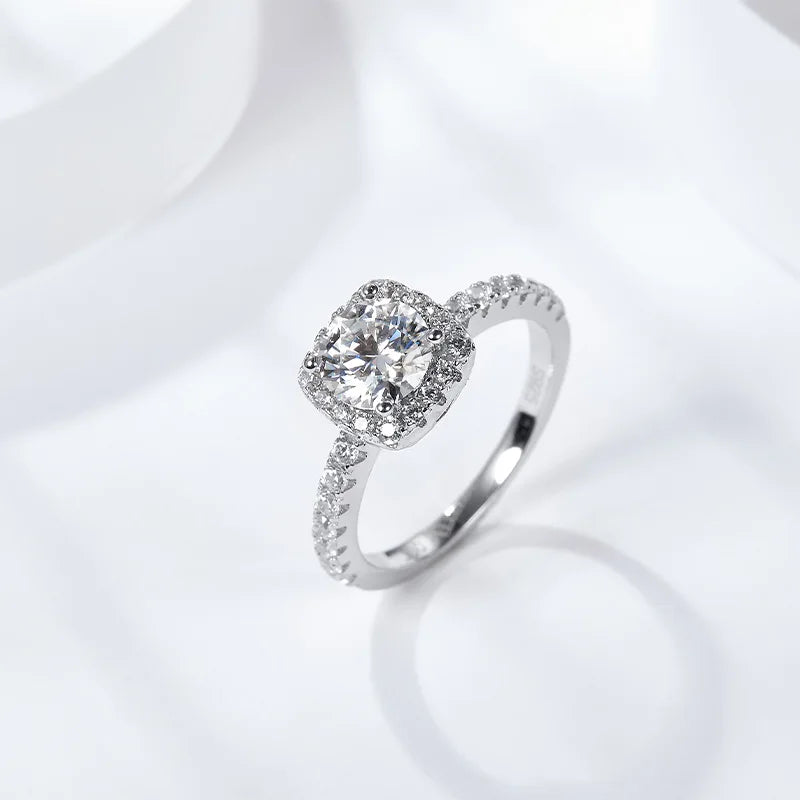 LYEE CYEE 925 sterling silver moissanite women's ring 3-carat D-color wedding ring square bag ring for men and women elegant style engagement wedding ring Valentine's Day gift birthday/holiday jewelry