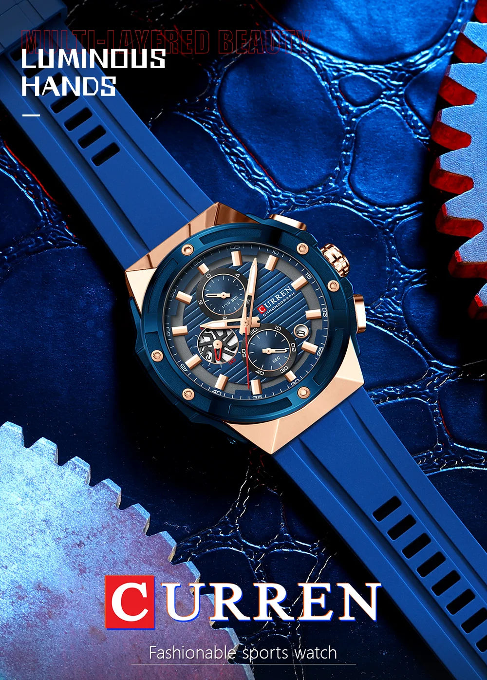 CURREN Sporty Men's Watch with Chronograph & Luminous Hands - Silicone Strap Quartz Wristwatch for Man Auto Date Business Casual