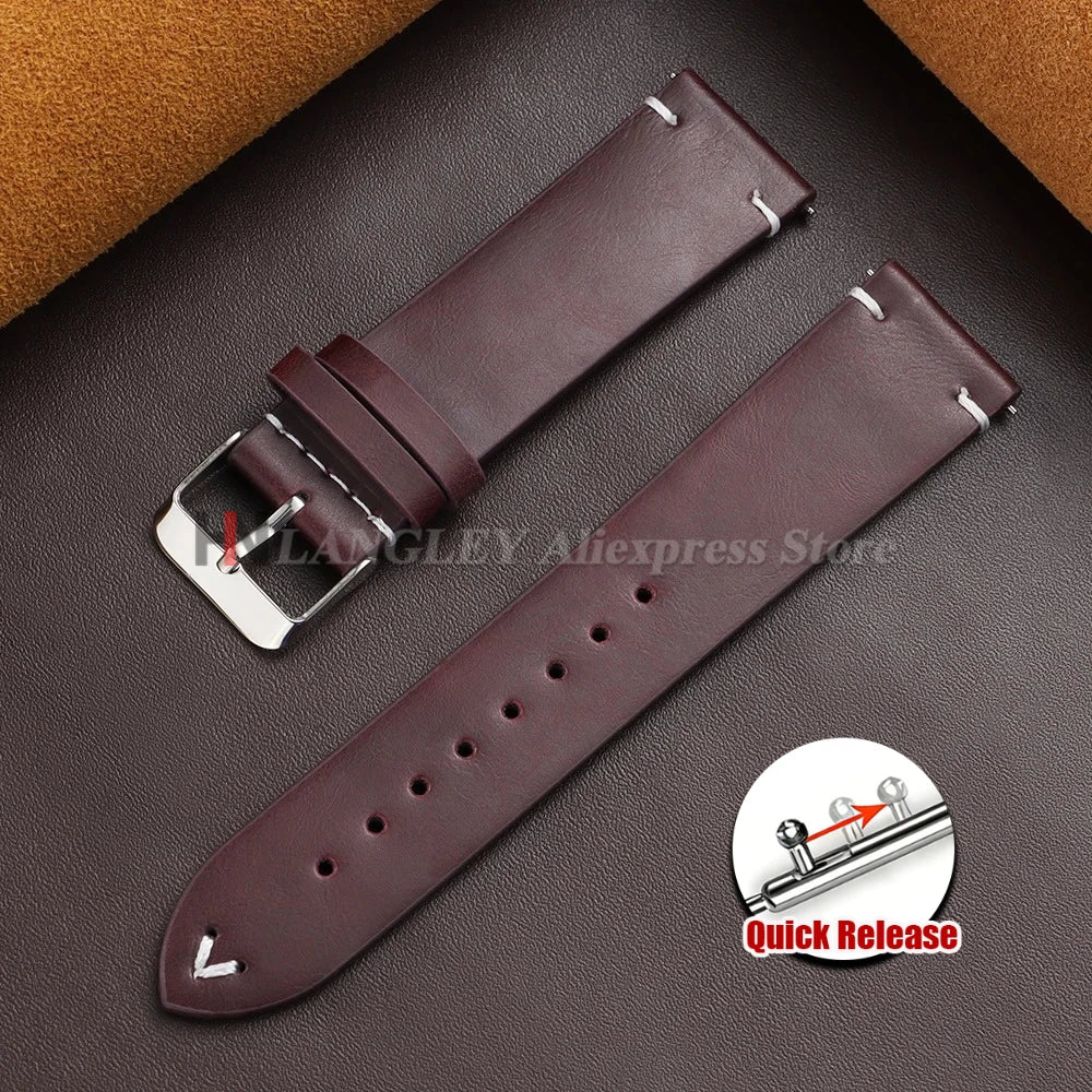 18mm 20mm 22mm Vintage Oil Wax Leather Watch Band Brown Black Cowhide Straps Quick Release Universal Bracelet for Men Wristbands