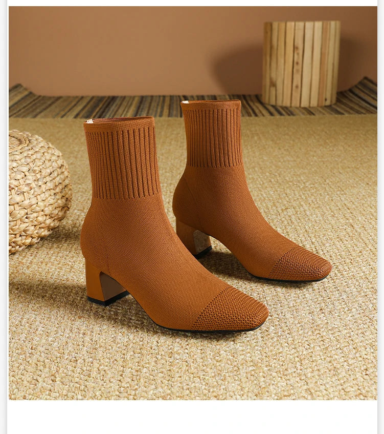 Women's Boots 2025 New Fashion Pointed Soft Knitted Casual Comfortable Shoes (heel height 4.5cm, )