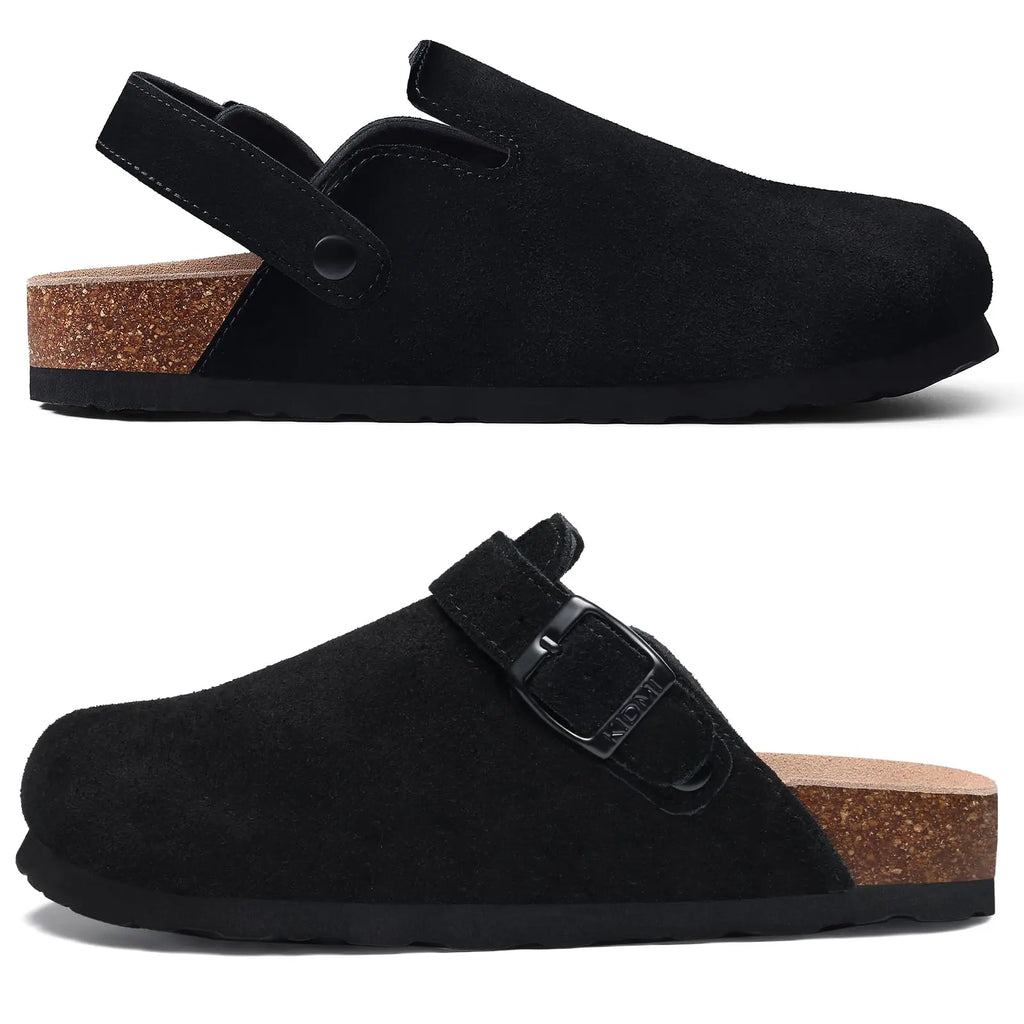 Litfun Suede Women's Clogs with Adjustable Strap Cork Footbed Leather Mules with Arch Support Unisex Outdoor Clogs Potato Shoes