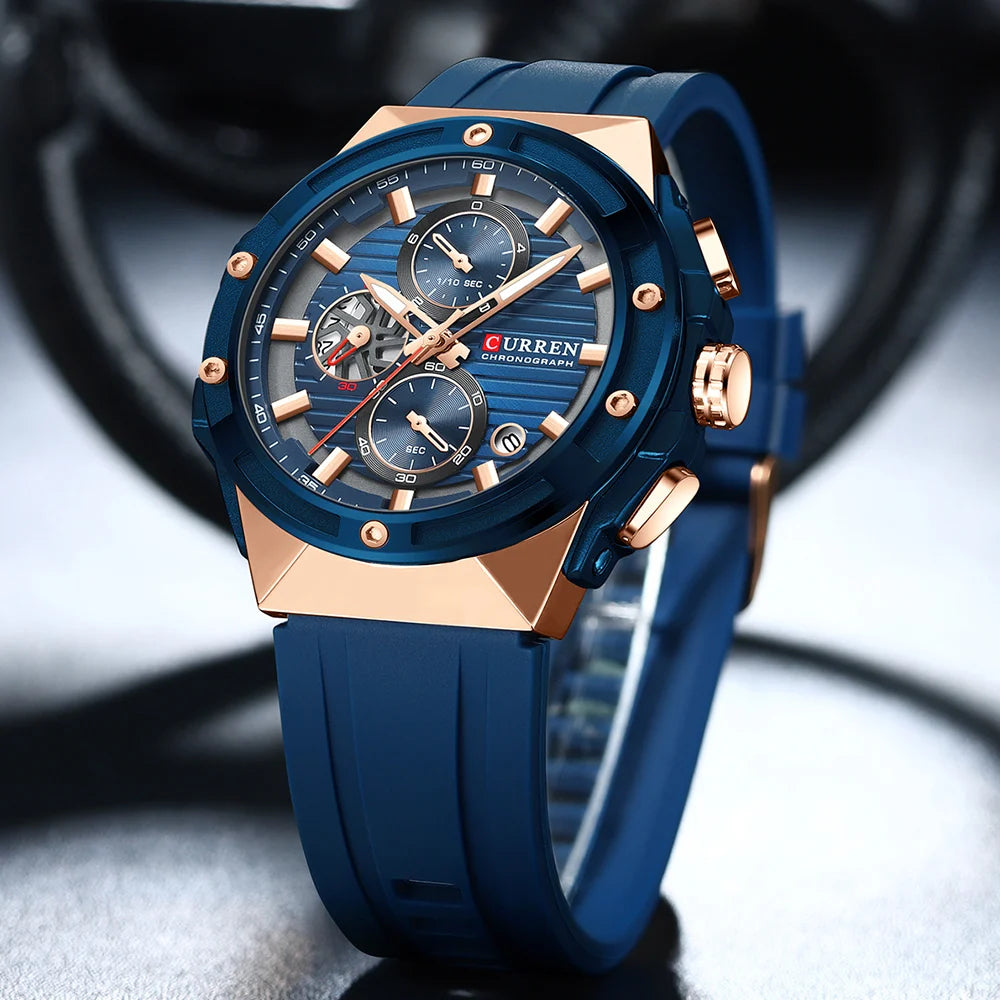 CURREN Sporty Men's Watch with Chronograph & Luminous Hands - Silicone Strap Quartz Wristwatch for Man Auto Date Business Casual