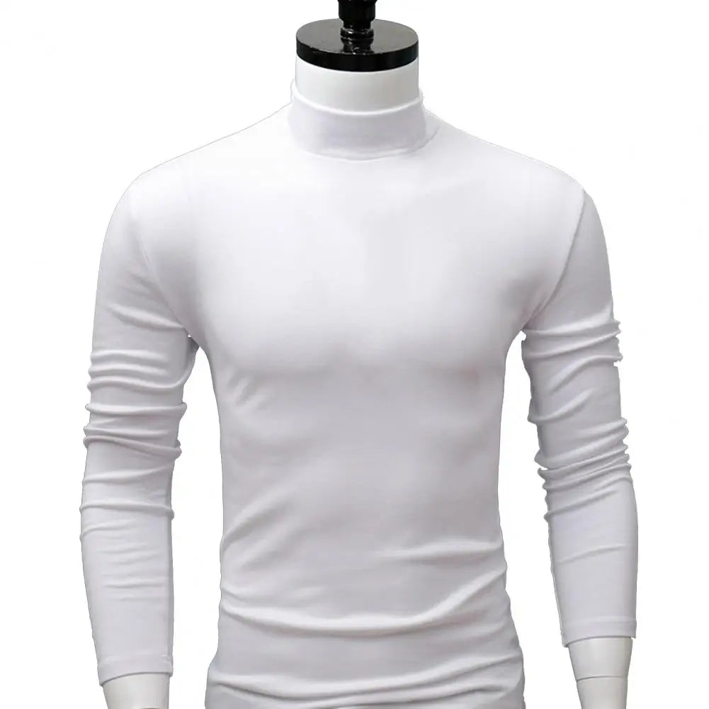 Men Shirt Casual Base Shirt Sweat Absorption All Match Long Sleeve Half High Collar Autumn Shirt Solid Color Men Shirt Blouses