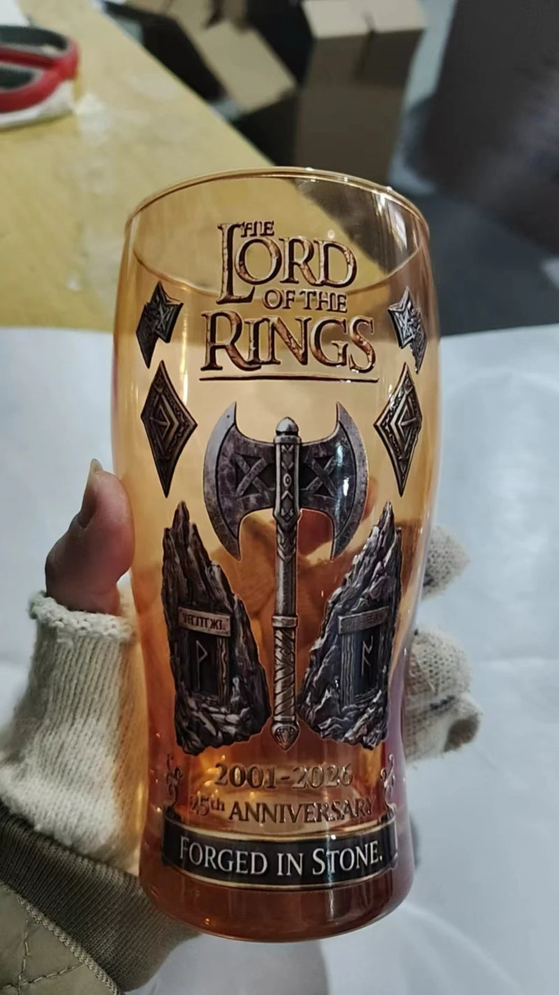 Lord of The Rings 25th Anniversary Glass Cup Gimli Axe Print Drinking Mug