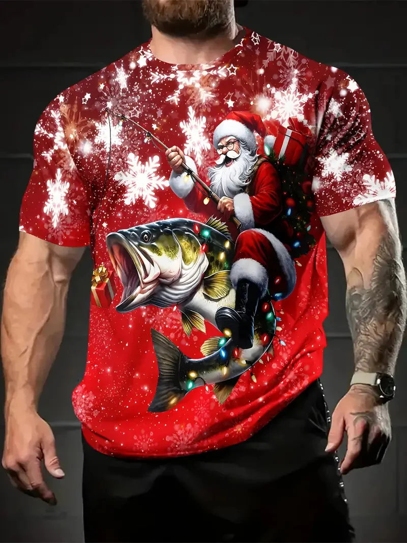 Men's 3D All-Over Print Christmas T-Shirt Xmas Festive New Year's Funny Santa Claus Graphic Short Sleeve Tshirt For Men Clothes
