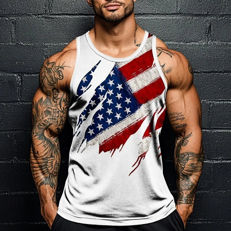3D Printed America Flag Tank Tops For Man Simple Colorful Pattern Tees Summer Casual Vest Oversized Sports Street Tank Top