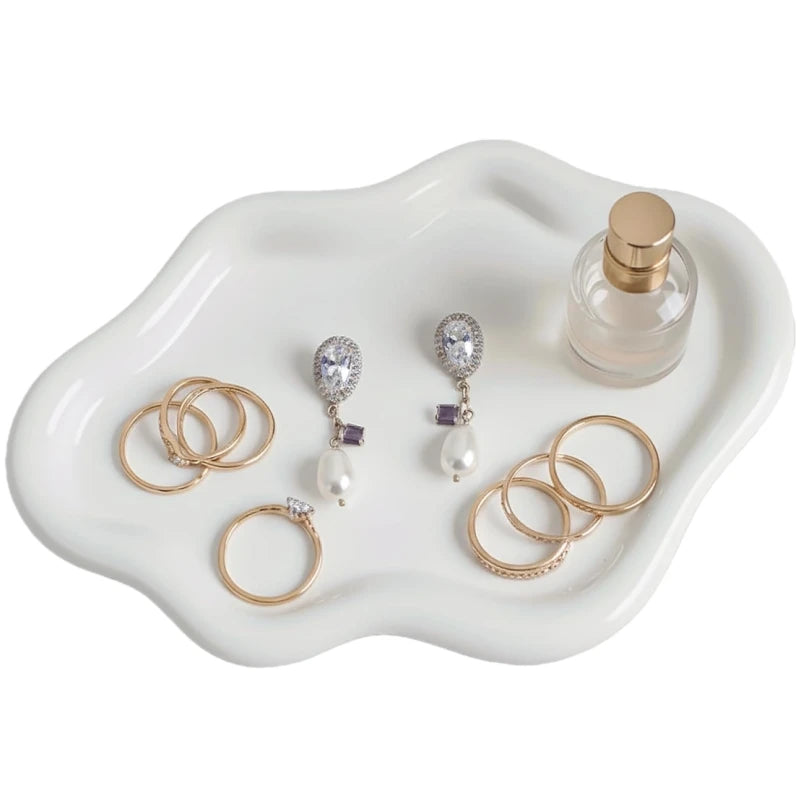 Cloud-Shaped Vanity Tray Plastic Jewelry Plate for Rings Earrings Perfume Keys Cute Unique Cloud Shape Bedroom Decor