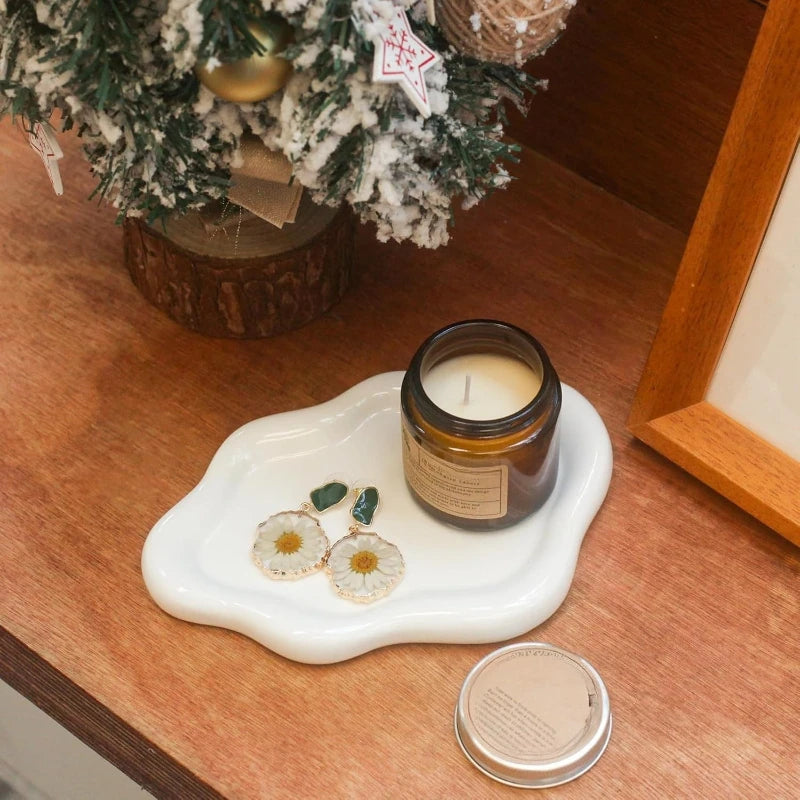 Cloud-Shaped Vanity Tray Plastic Jewelry Plate for Rings Earrings Perfume Keys Cute Unique Cloud Shape Bedroom Decor