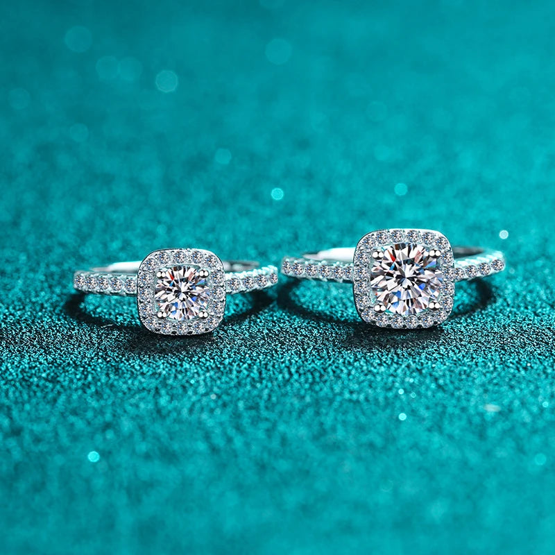NeeTim D Color Moissanite Ring 925 Sterling Silver with White Gold Plated Lab Diamond Rings for Women Wedding Band Jewelry Gifts
