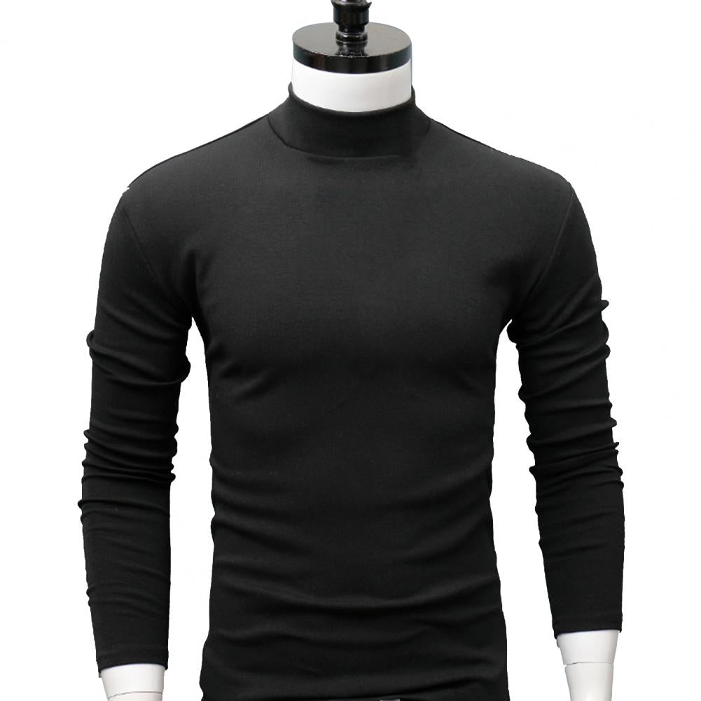 Men Shirt Casual Base Shirt Sweat Absorption All Match Long Sleeve Half High Collar Autumn Shirt Solid Color Men Shirt Blouses