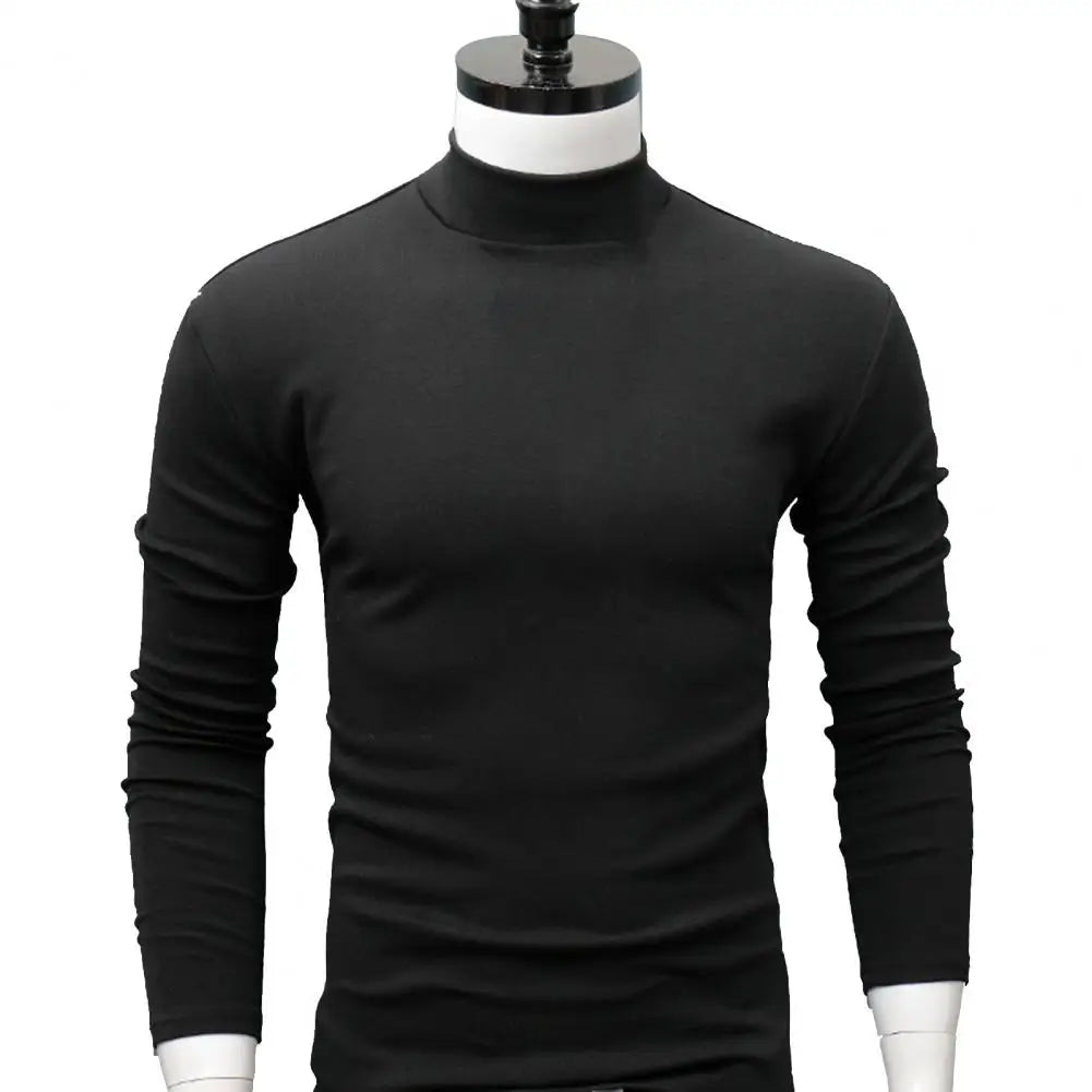 Men Shirt Casual Base Shirt Sweat Absorption All Match Long Sleeve Half High Collar Autumn Shirt Solid Color Men Shirt Blouses