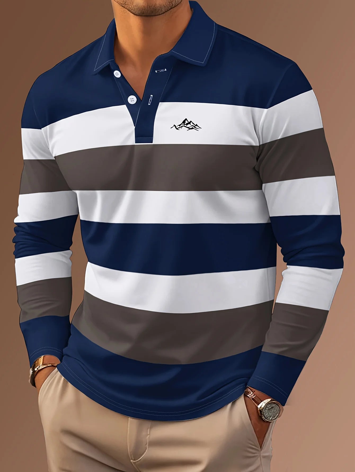 MIG & MIK STYLE™ Signature 3D Print Long Sleeve Polo Shirt