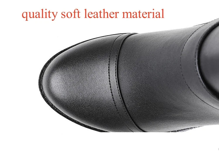 8cm Small Size 32-43 Thick Bottom Motorcycle Boots Women Shoes Winter 2026 Block High Heels Soft Leather Ankle Boots Office Mom