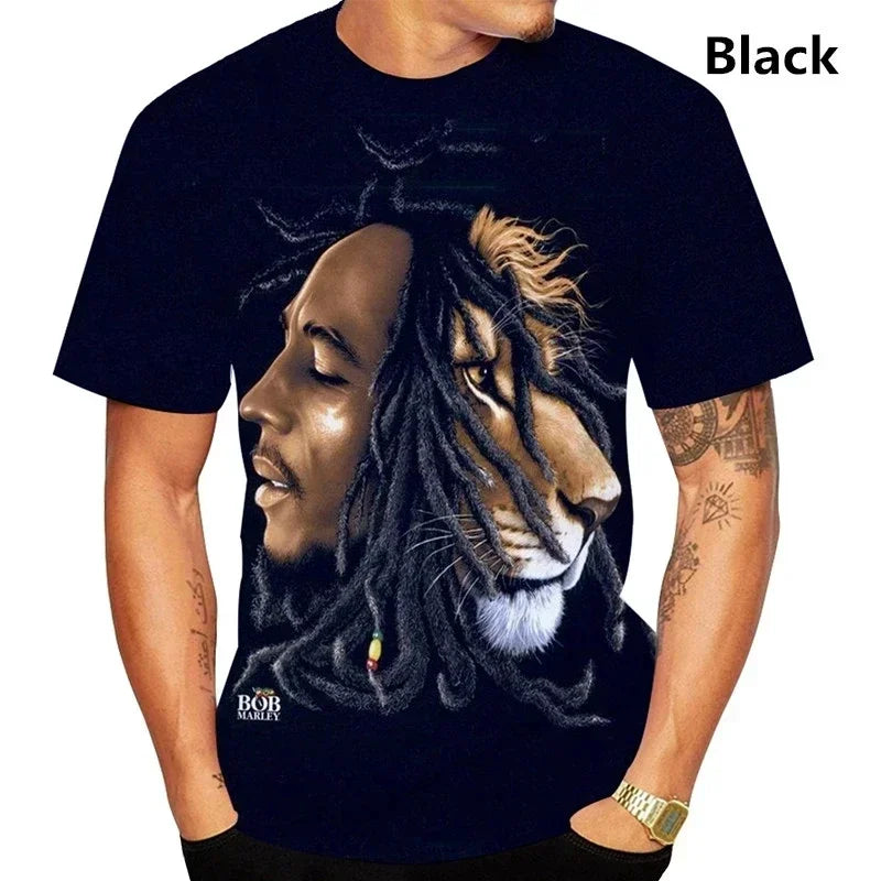 Bob Marley Men's Fashion Trends for Summer 2025:3D Printed T-shirts, Reggae Hip-hop Casual Short-sleeved Printed Casual T-shirts