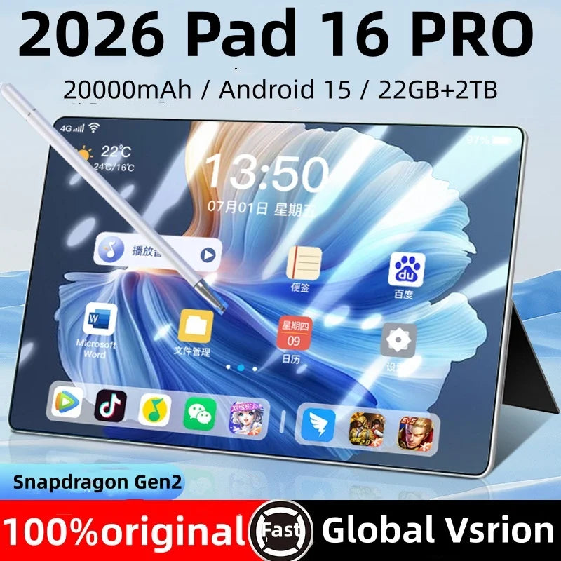 2026 Original Pad 16 Pro Tablet Android 15 24GB 2TB Snapdragon 8 Gen 2 Global Version Tablet 5G Dual SIM Google Play Tablets PC