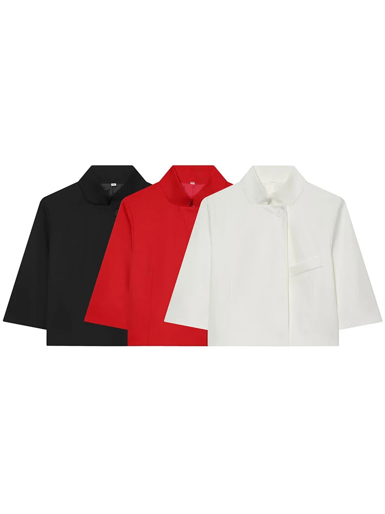 Luxe Turtleneck Half Sleeve Blazer – Elegant Button Front Jacket for Women