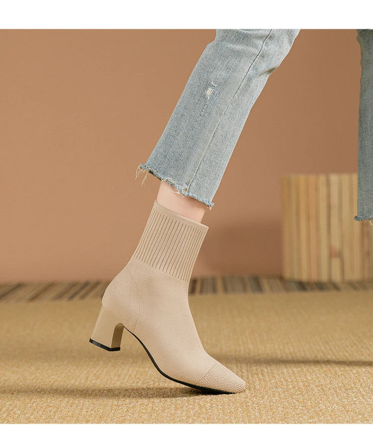 Women's Boots 2025 New Fashion Pointed Soft Knitted Casual Comfortable Shoes (heel height 4.5cm, )