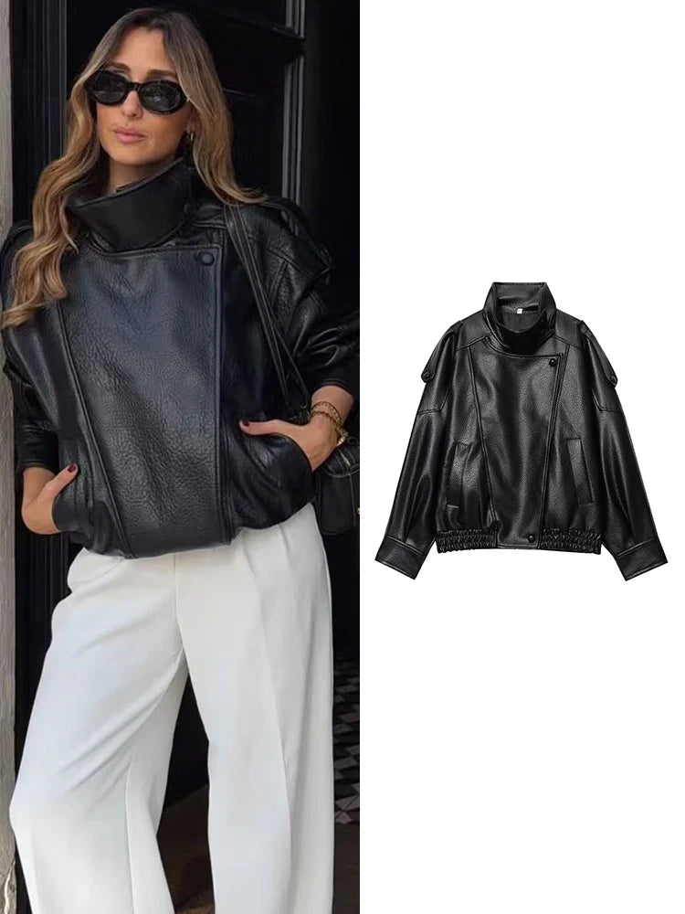 MIG & MIK STYLE™ Women's Faux Leather Moto Jacket