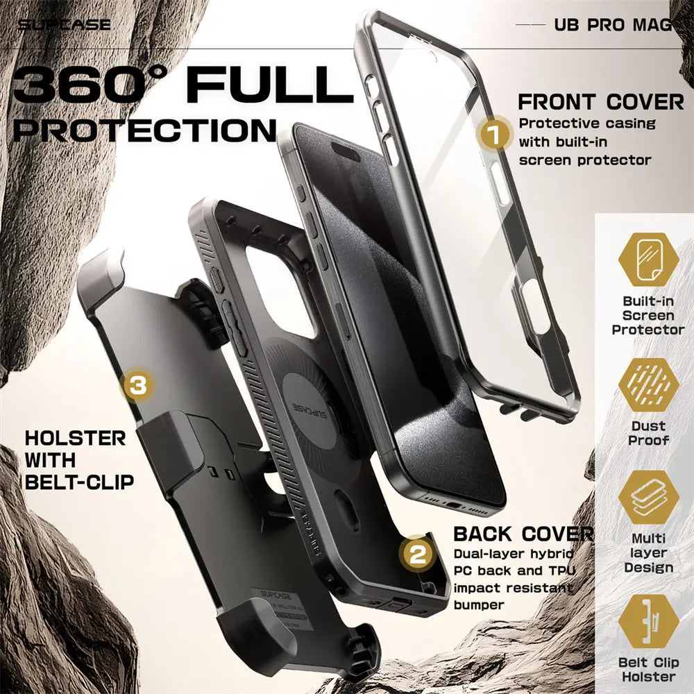 SUPCASE For iPhone 16 Pro Max Case 6.9“ 2024 UB Pro Mag Full Body Rugged Case with Built-in Screen Protector Kickstand Belt-Clip