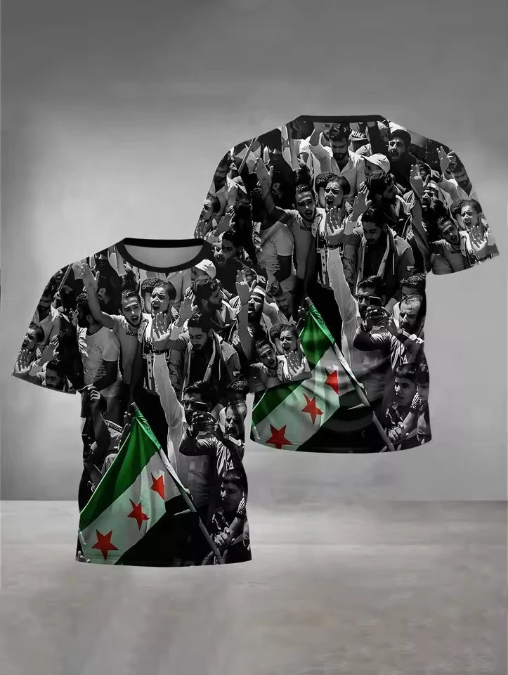 New Syria Flag Graphic Men's T-shirt Casual Short Sleeved Tees Men Sports Football Jersey Tshirt Summer Daily Camiseta Hombre