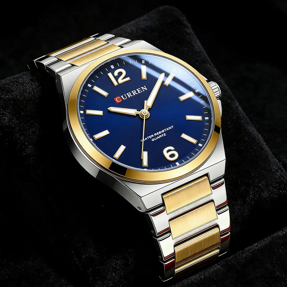 CURREN Luxury Minimalist Men's Watch Two Tone Golden Stainless Steel Business Quartz Wristwatch Simple Dress Clock Male