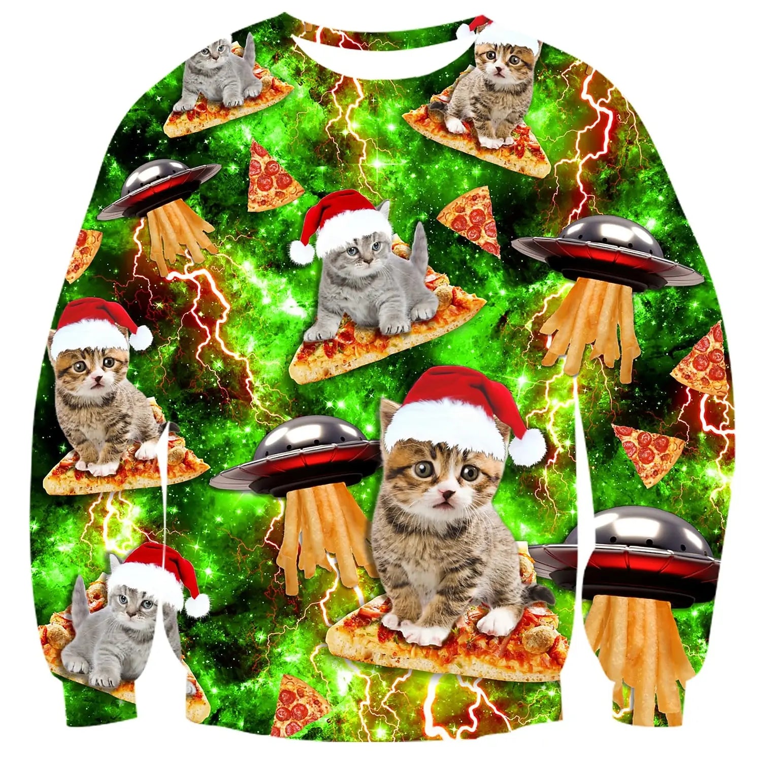 Men's Christmas Sweatshirt Festive Abstract Kitten Print Merry Christmas Crew Neck Pullover Party Casual Christmas Sweatshirt