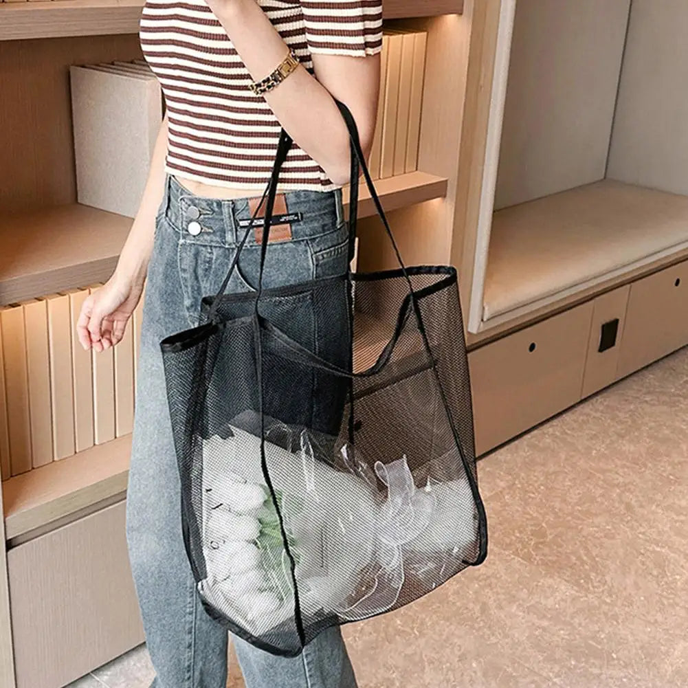 Transparent Mesh Bag Large Capacity Beach Bag Versatile Organizer Handbag Cosmetic Cosmetics Toiletries Storage Bag For Pool