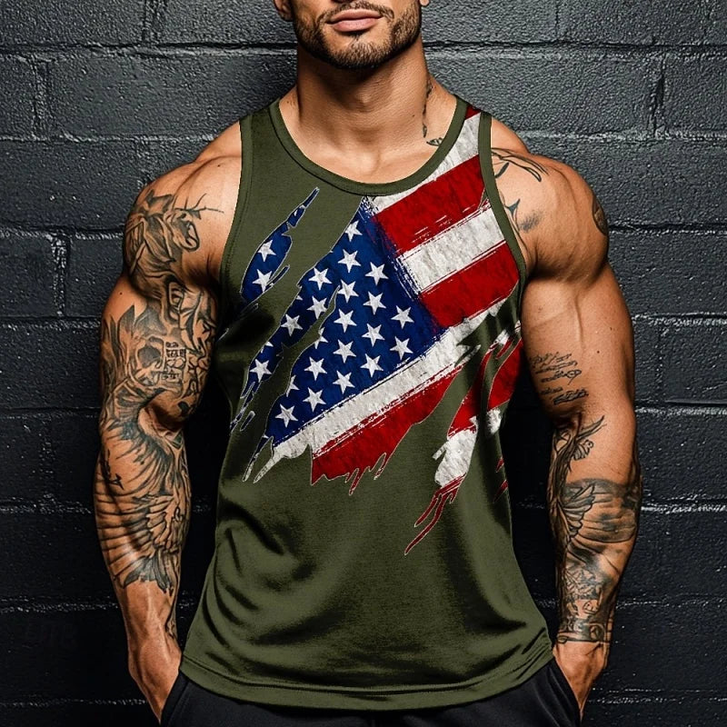 3D Printed America Flag Tank Tops For Man Simple Colorful Pattern Tees Summer Casual Vest Oversized Sports Street Tank Top