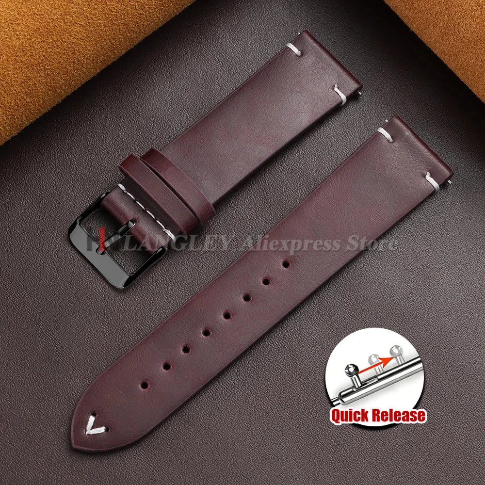 18mm 20mm 22mm Vintage Oil Wax Leather Watch Band Brown Black Cowhide Straps Quick Release Universal Bracelet for Men Wristbands