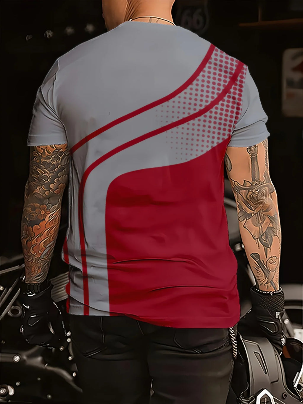 Breathable Polyester Short Sleeve Tee Men's Fashionable Digital Print Short Sleeve T-Shirt in Black & Gray Stripes - Breathable