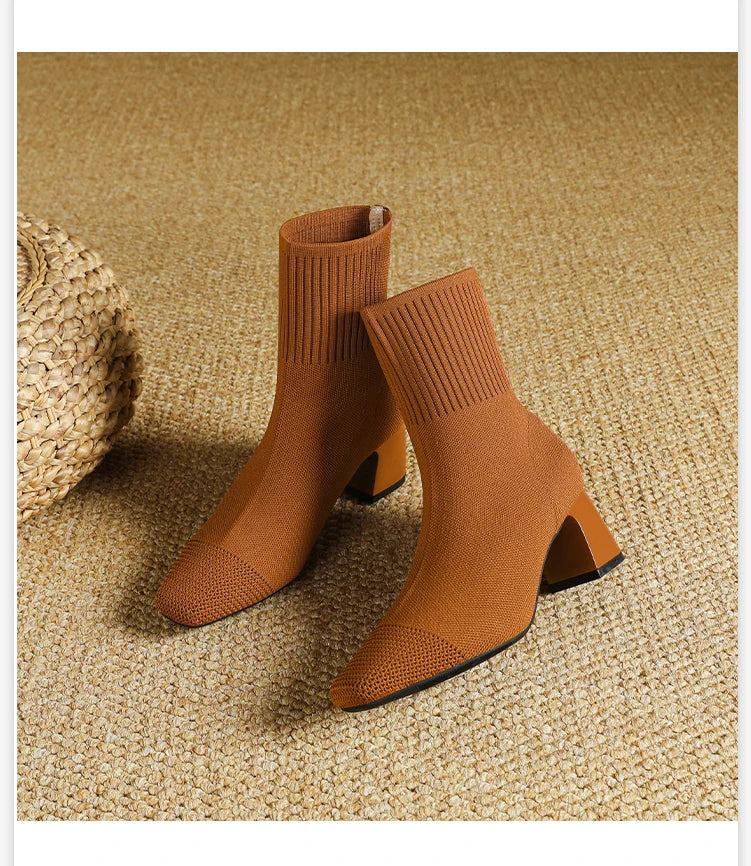 Women's Boots 2025 New Fashion Pointed Soft Knitted Casual Comfortable Shoes (heel height 4.5cm, )