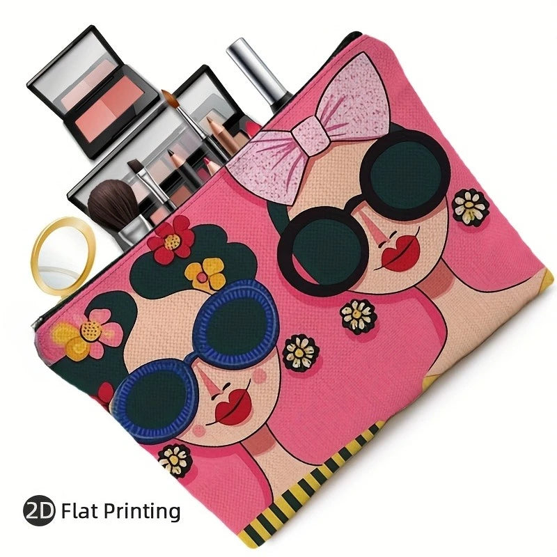 Women's Cosmetic Bag - Zippered Makeup Organizer with Pink Floral Girls Design, Durable Polyester Makeup Pouch for Travel