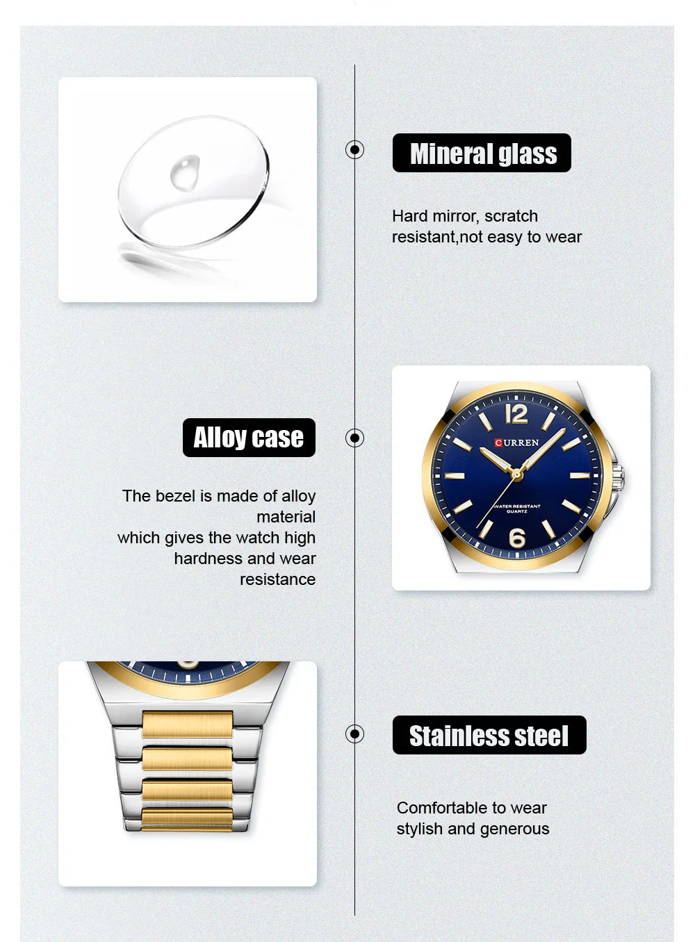 CURREN Luxury Minimalist Men's Watch Two Tone Golden Stainless Steel Business Quartz Wristwatch Simple Dress Clock Male