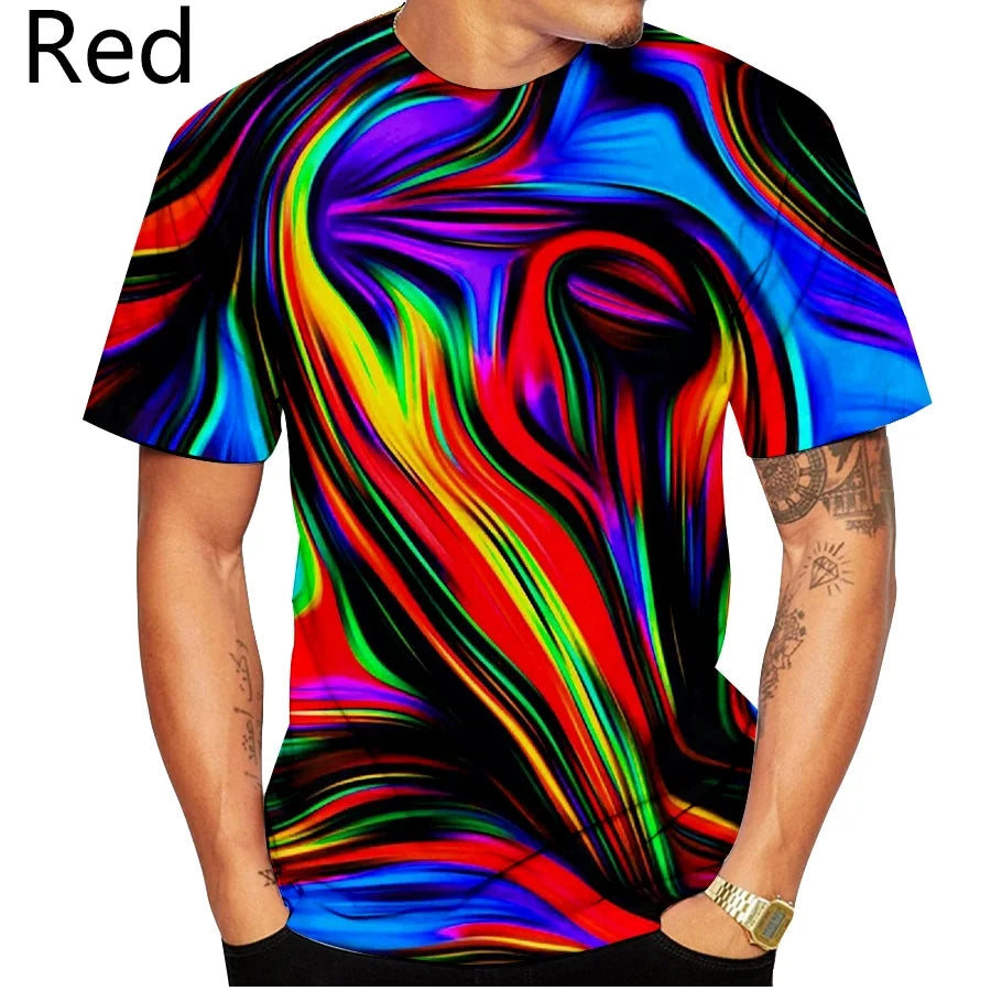 New fashion 3D rainbow corlorful Printing Black And White Vertigo Hypnotic Short-sleeved T-shirt Men Women Tops pullover Tees