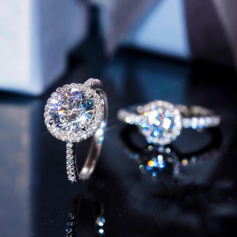 Customized 2.0ct Moissanite Ring D VVS1 Pass Diamond Test Pen Adjustable Size S925 Sliver Wedding Rings for Women