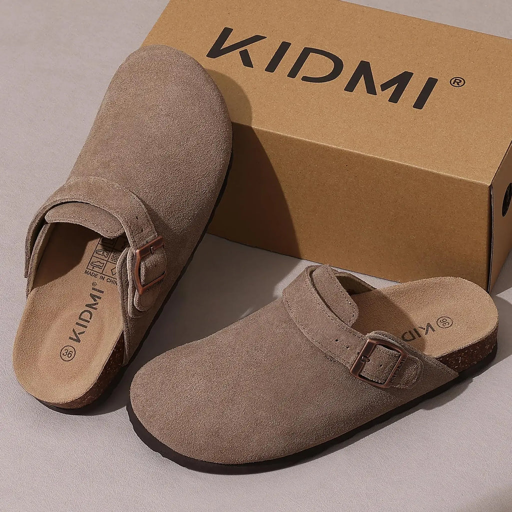 Litfun Suede Women's Clogs with Adjustable Strap Cork Footbed Leather Mules with Arch Support Unisex Outdoor Clogs Potato Shoes