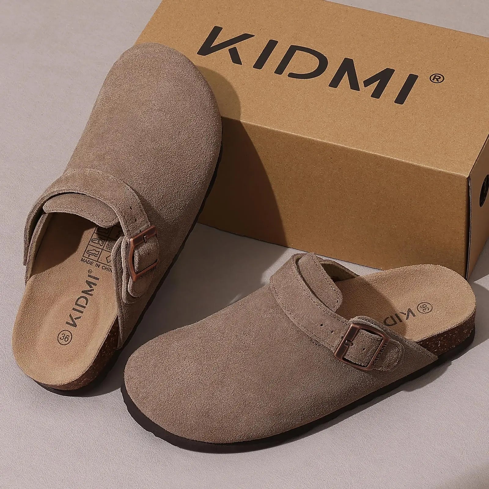 Litfun Suede Women's Clogs with Adjustable Strap Cork Footbed Leather Mules with Arch Support Unisex Outdoor Clogs Potato Shoes
