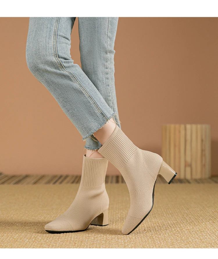 Women's Boots 2025 New Fashion Pointed Soft Knitted Casual Comfortable Shoes (heel height 4.5cm, )
