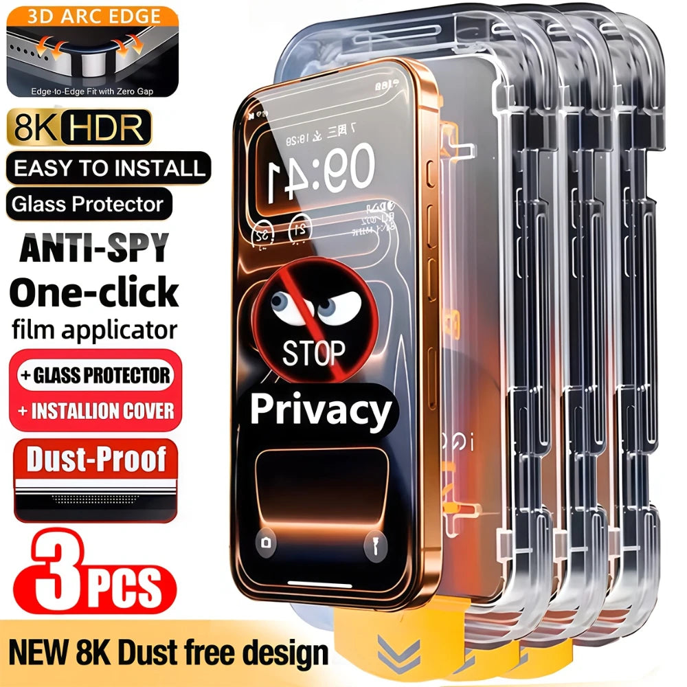 3Pcs Privacy Tempered Glass Screen Protector for iPhone 17 Pro Max 17 16 15 Pro Dust-Free Installation Anti-Spy Protectors
