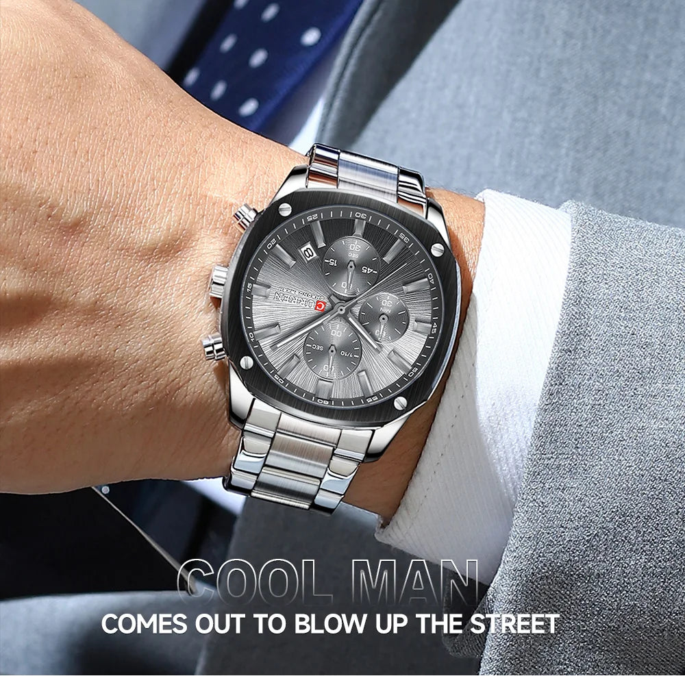 CURREN Modern Men's 42mm Sport Watch - Stainless Steel Band Chronograph & Date,Glow-in-the-Dark Hands, Casual Quartz Wristwatch