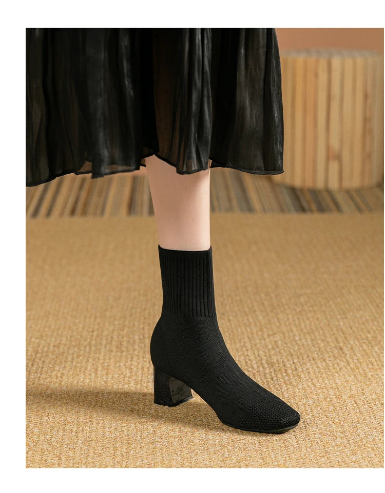 Women's Boots 2025 New Fashion Pointed Soft Knitted Casual Comfortable Shoes (heel height 4.5cm, )